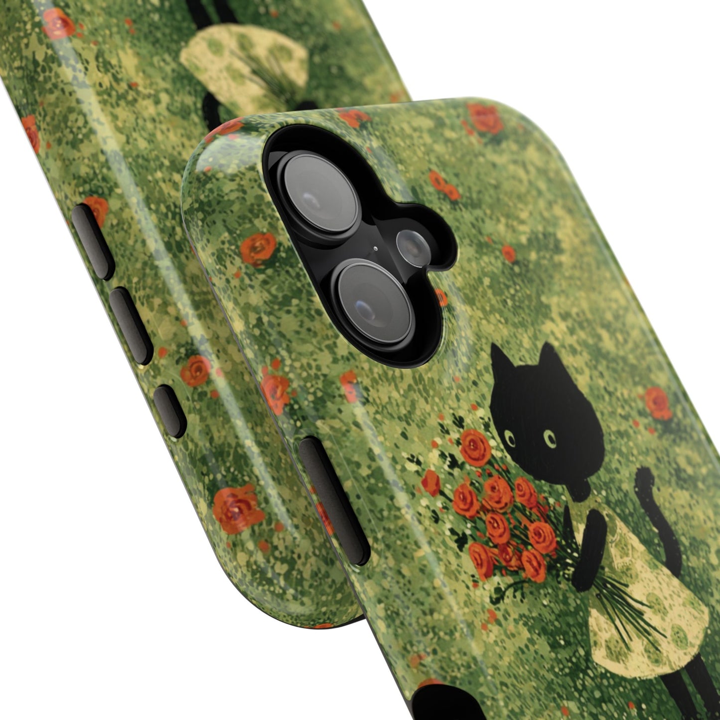 Cute Cat Floral Phone Case, Impact-Resistant Cases, Stylish Protection, Gift for Cat Lovers, Birthday Presents, Unique Accessories