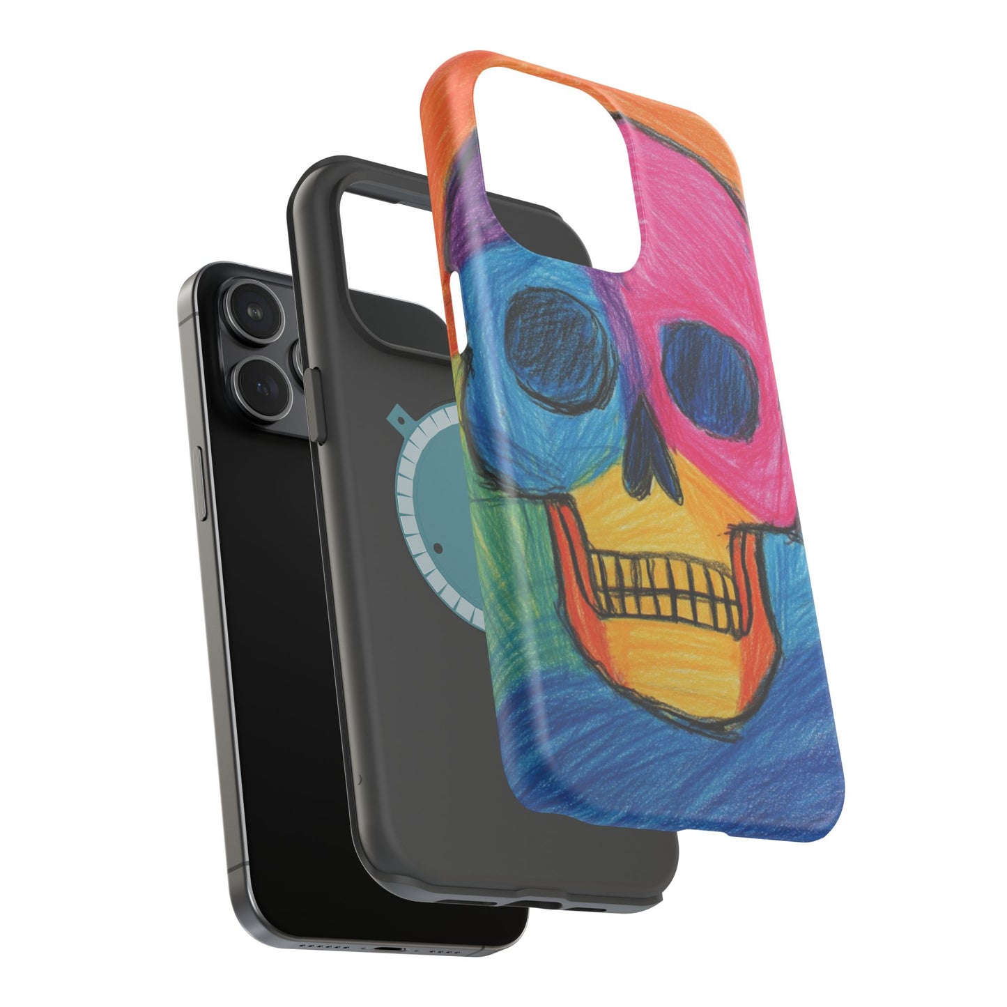 Colorful Skull Phone Case, Unique Art Case, Halloween Gift, Cute Skull Design, Impact-Resistant Cover