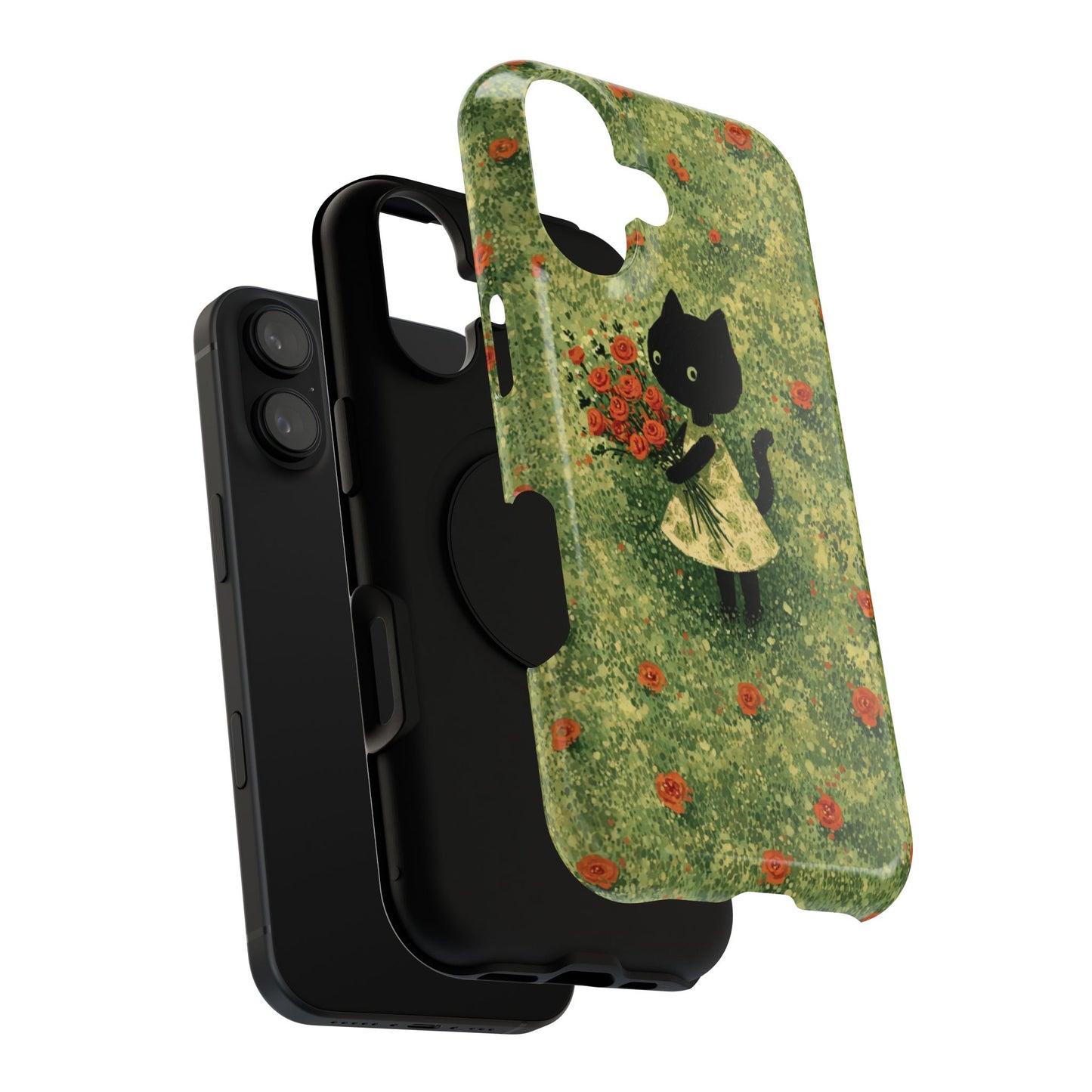 Cute Cat Floral Phone Case, Impact-Resistant Cases, Stylish Protection, Gift for Cat Lovers, Birthday Presents, Unique Accessories