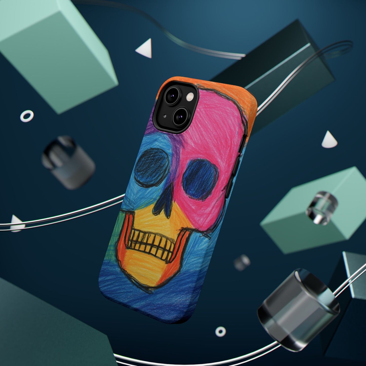 Colorful Skull Phone Case, Unique Art Case, Halloween Gift, Cute Skull Design, Impact-Resistant Cover