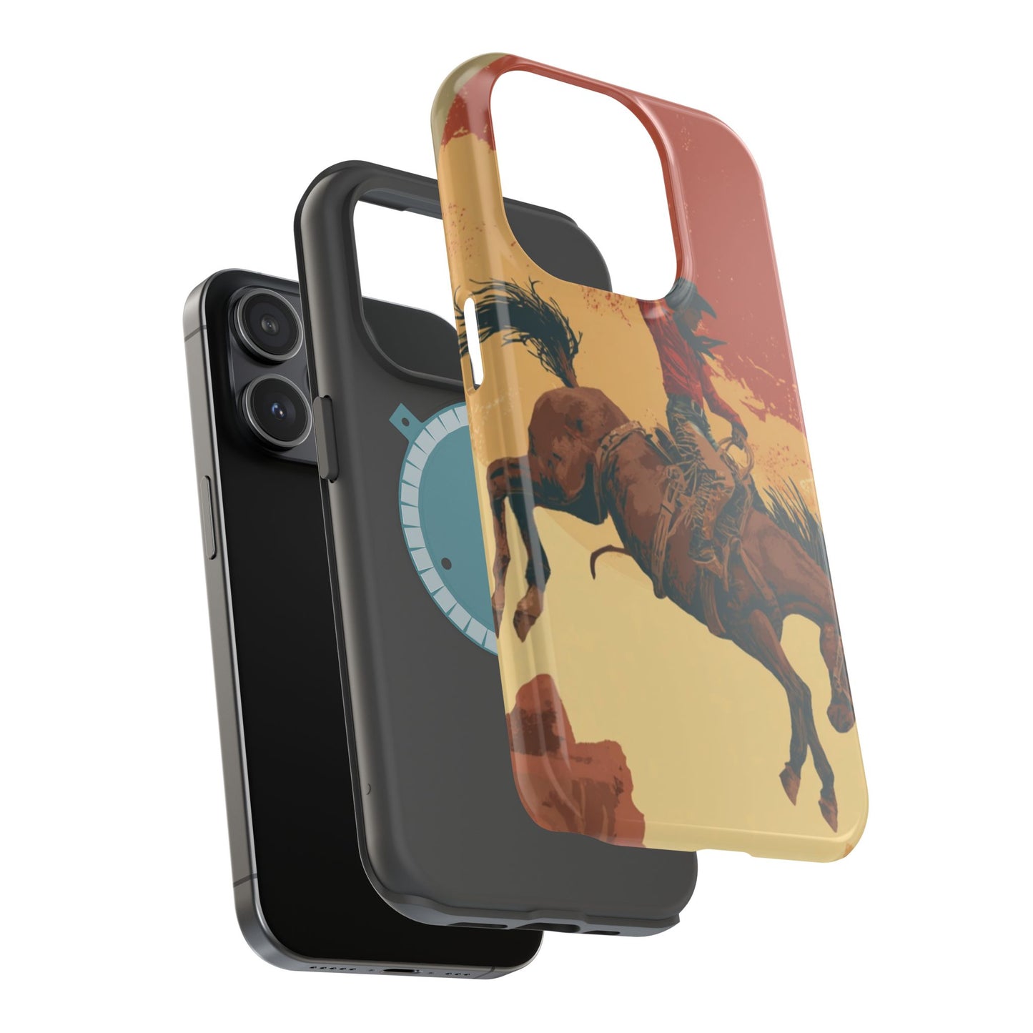 Magnetic Phone Case - Vintage Cowboy Design, Durable Cell Phone Cover, Western Style Accessory, Unique Gift for Rodeo Fans, Protective Case