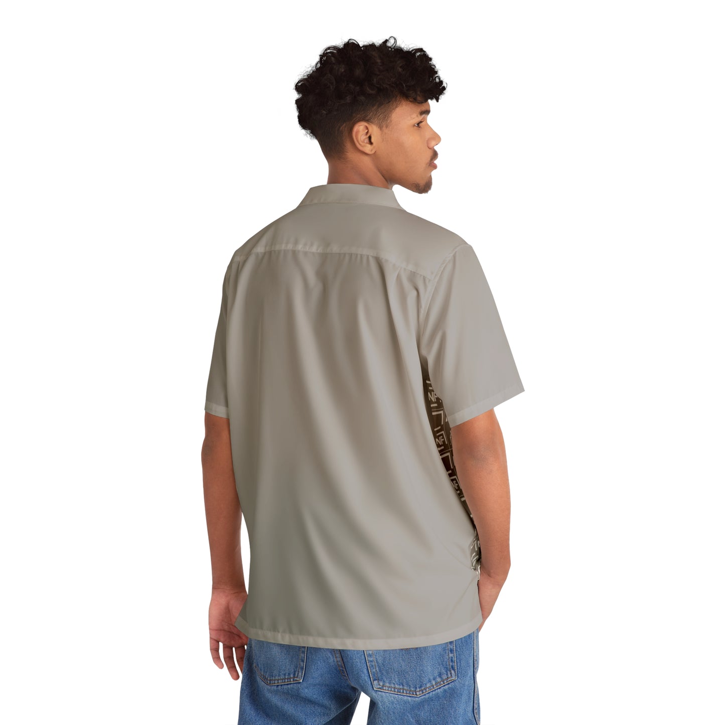 No Flaws Logo-Print Hawaiian Shirt – Stone Grey