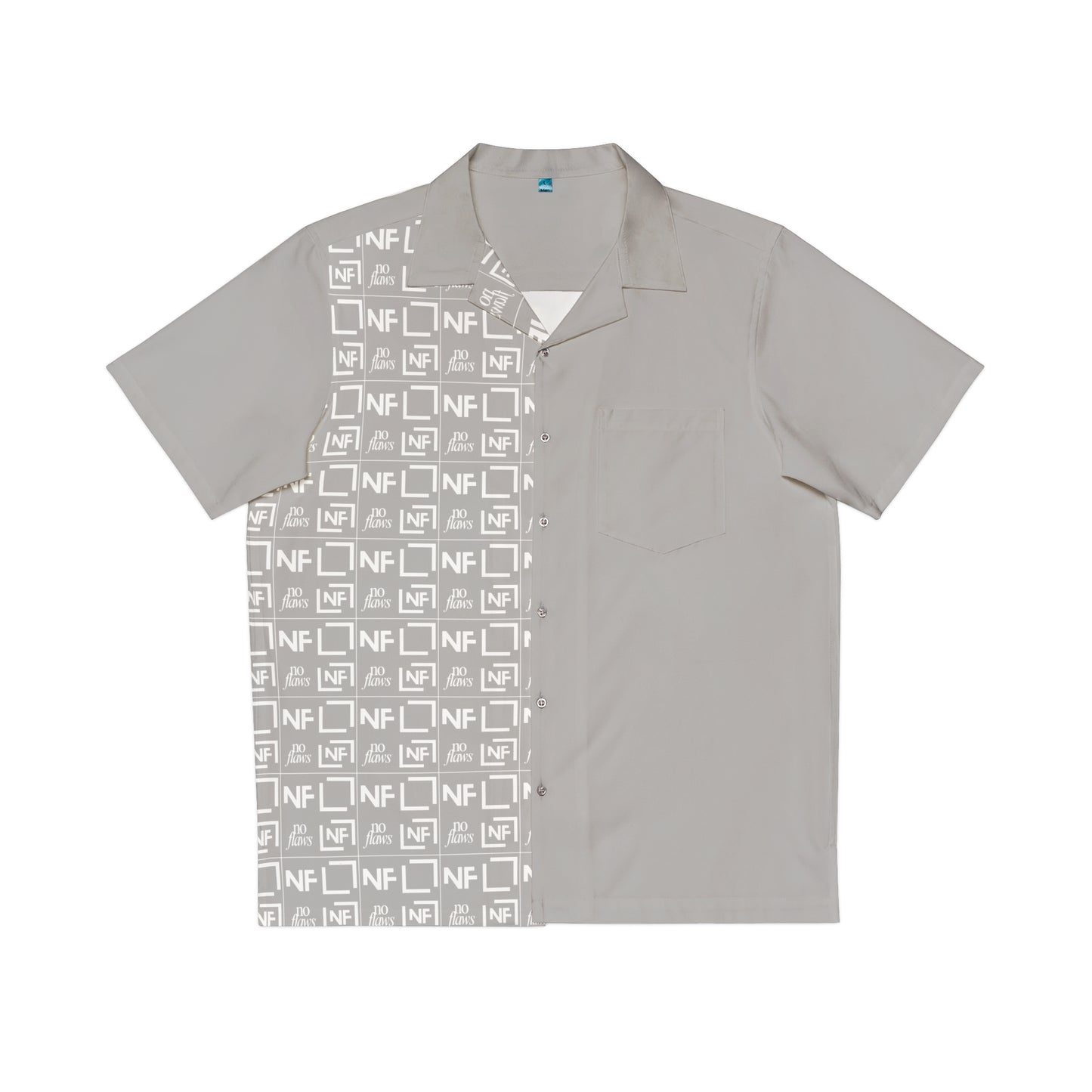 No Flaws Logo-Print Hawaiian Shirt – Stone Grey