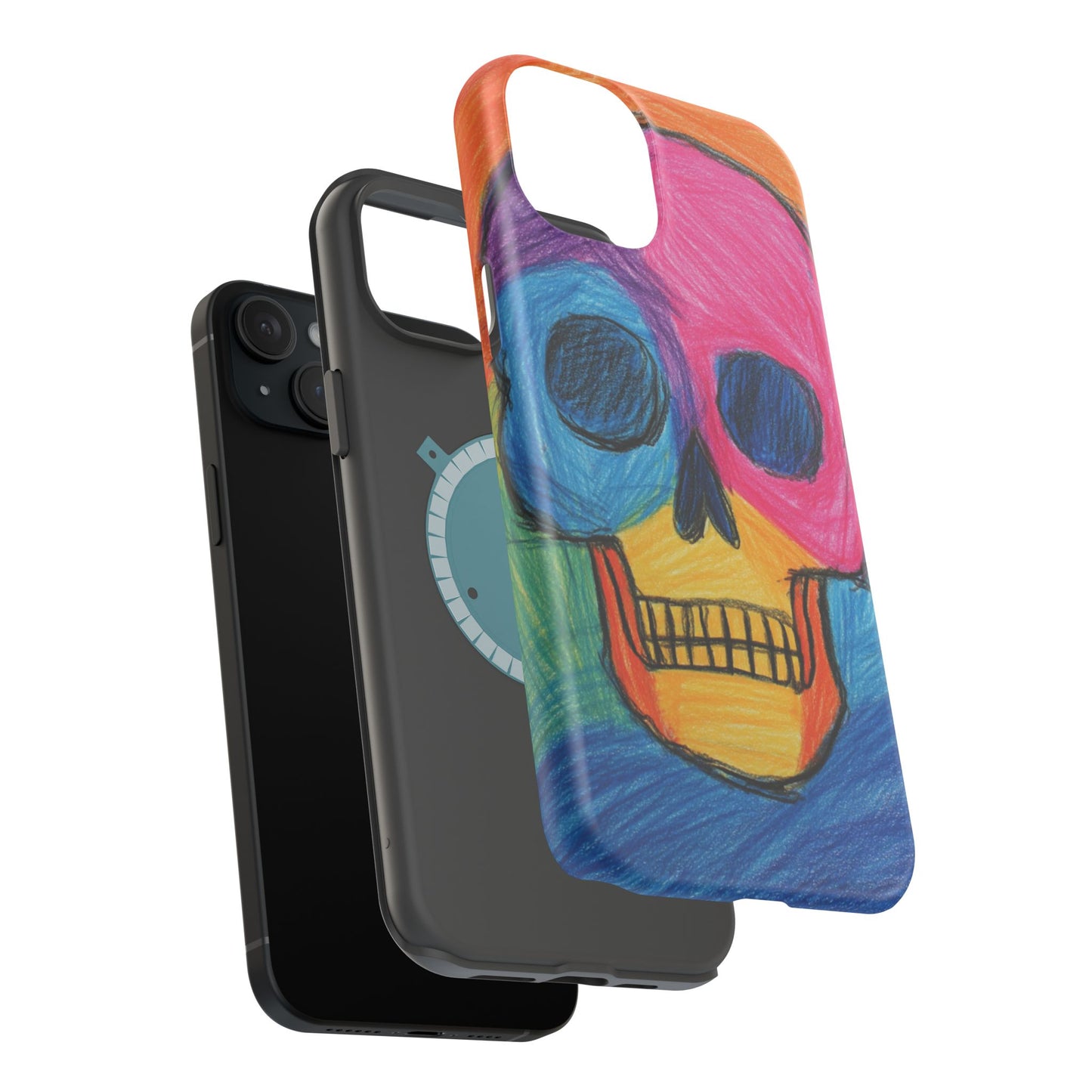 Colorful Skull Phone Case, Unique Art Case, Halloween Gift, Cute Skull Design, Impact-Resistant Cover