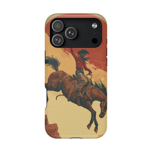 Magnetic Phone Case - Vintage Cowboy Design, Durable Cell Phone Cover, Western Style Accessory, Unique Gift for Rodeo Fans, Protective Case