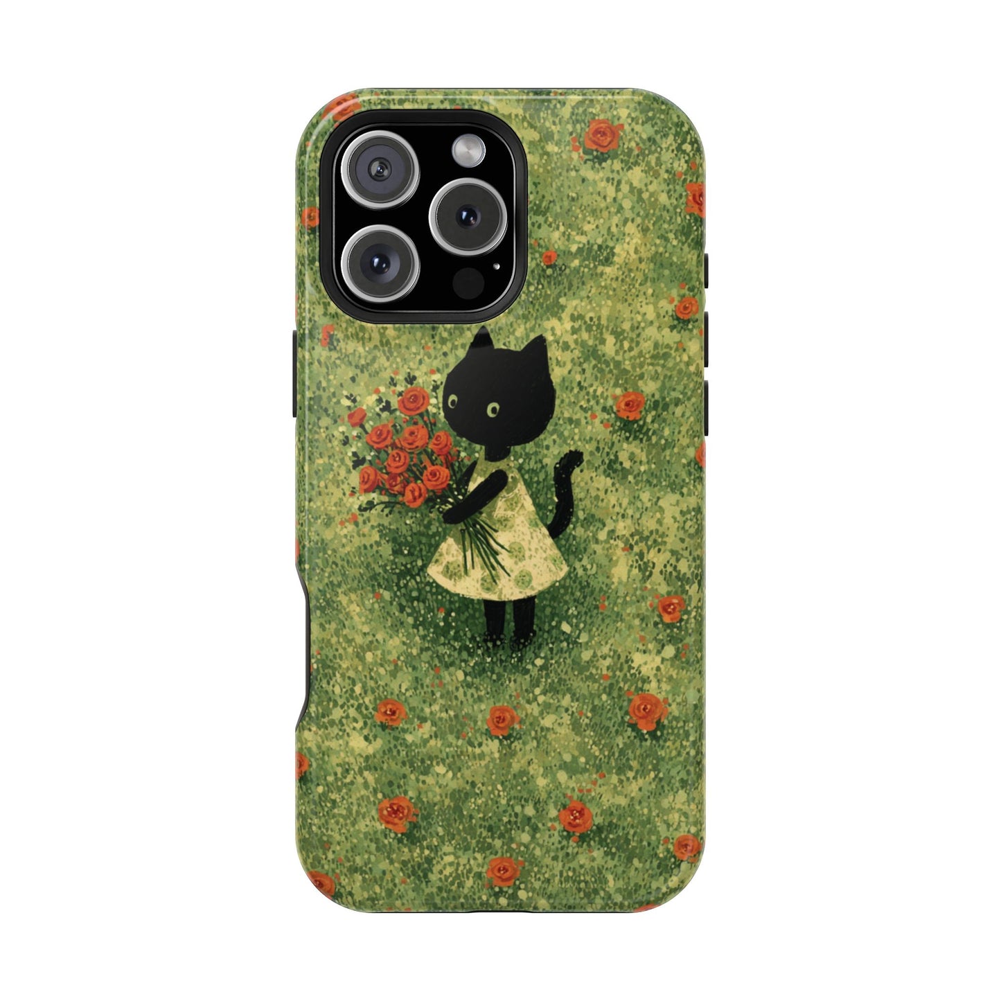 Cute Cat Floral Phone Case, Impact-Resistant Cases, Stylish Protection, Gift for Cat Lovers, Birthday Presents, Unique Accessories