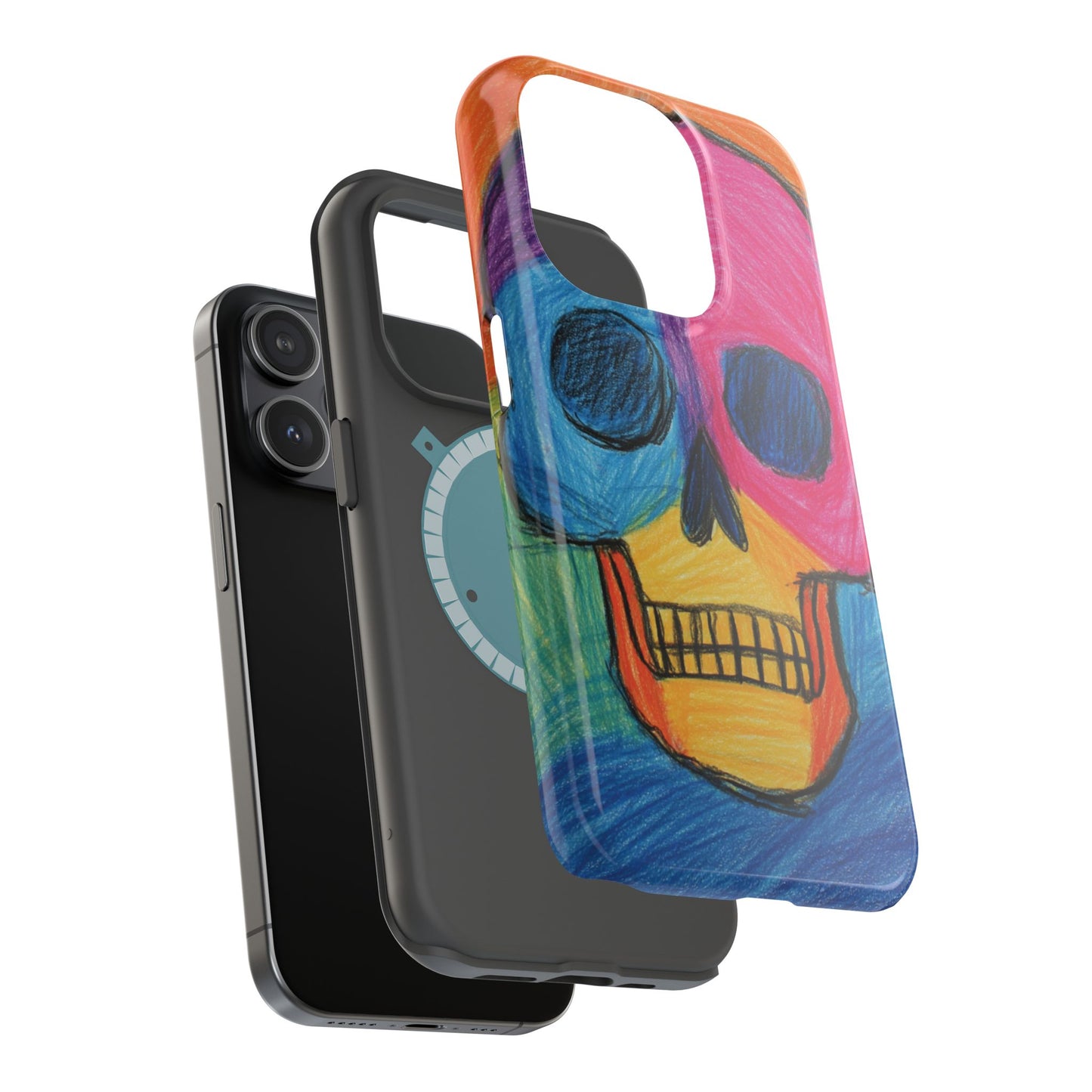 Colorful Skull Phone Case, Unique Art Case, Halloween Gift, Cute Skull Design, Impact-Resistant Cover