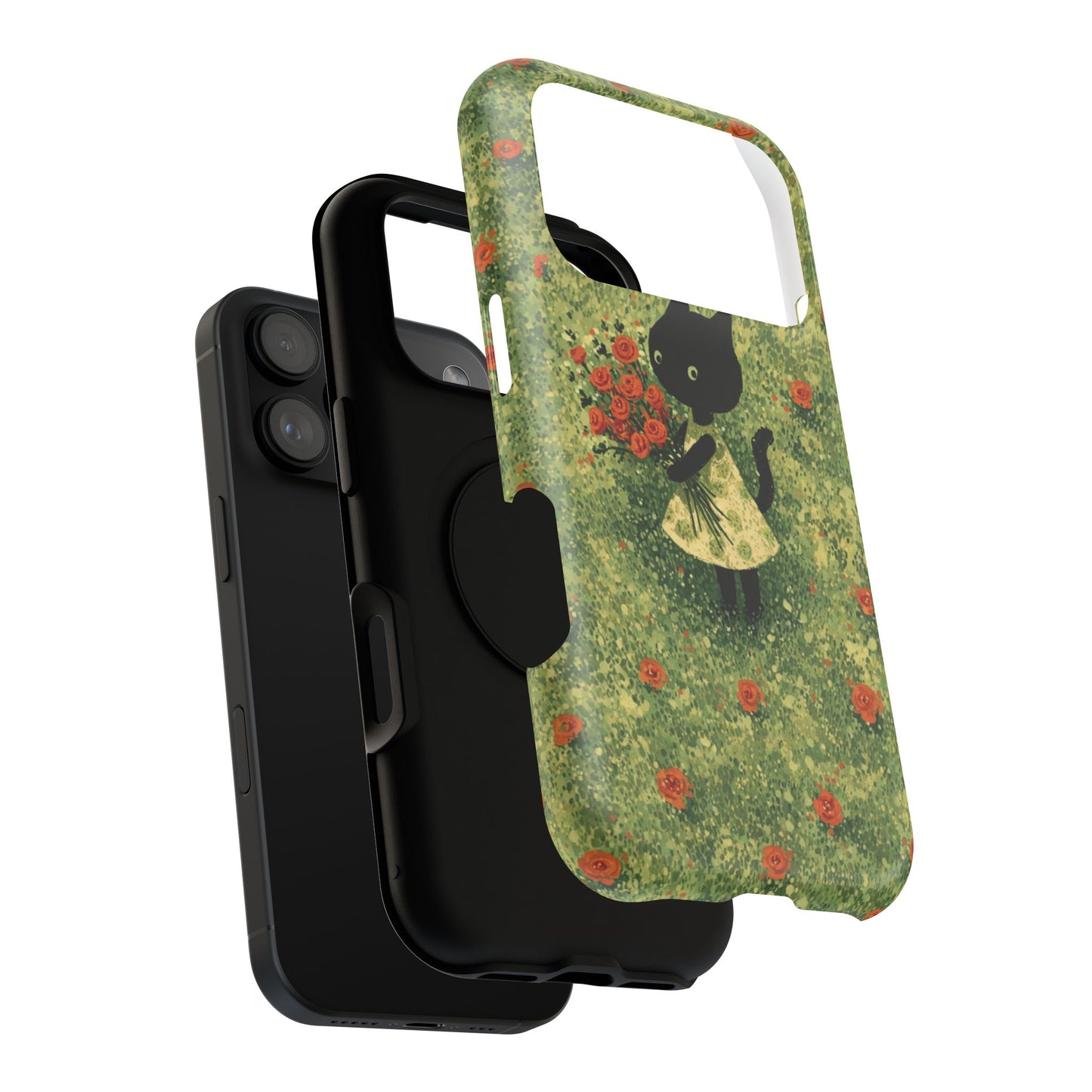 Cute Cat Floral Phone Case, Impact-Resistant Cases, Stylish Protection, Gift for Cat Lovers, Birthday Presents, Unique Accessories