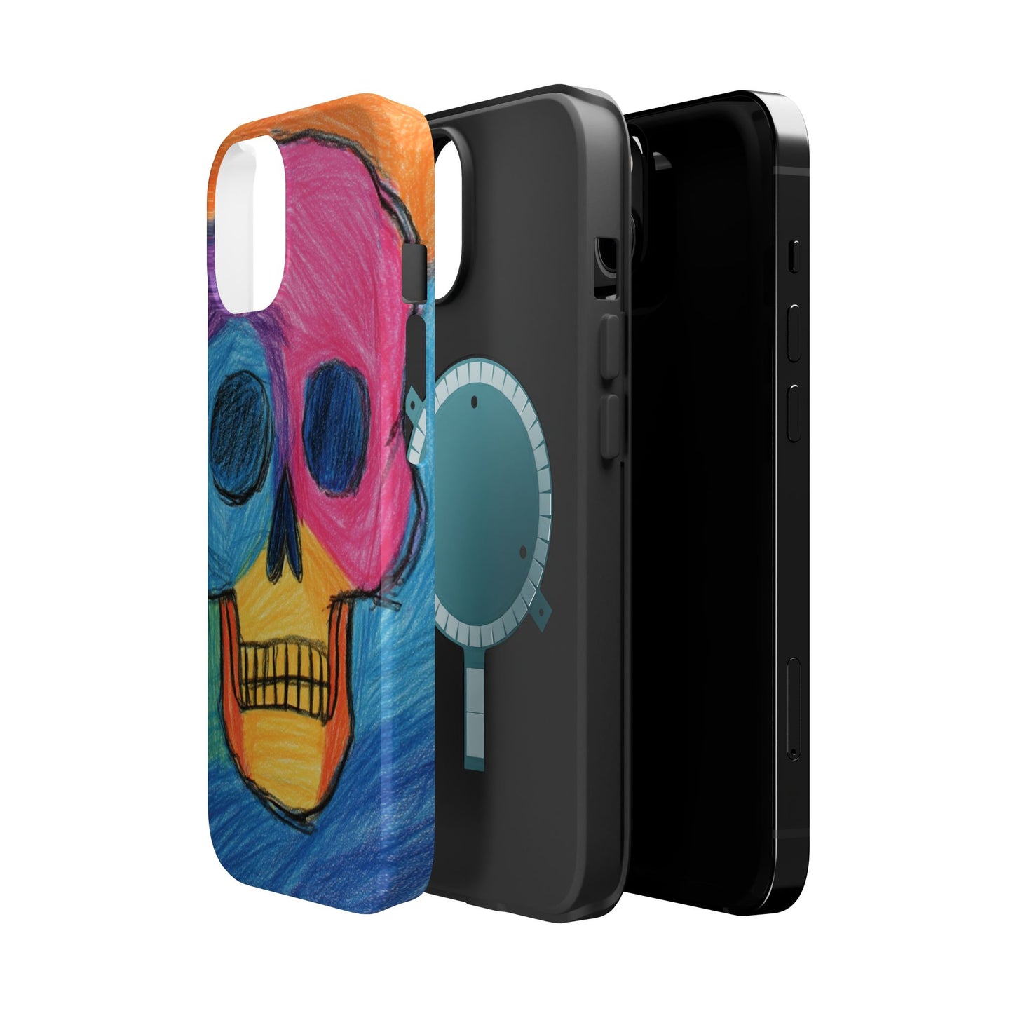 Colorful Skull Phone Case, Unique Art Case, Halloween Gift, Cute Skull Design, Impact-Resistant Cover