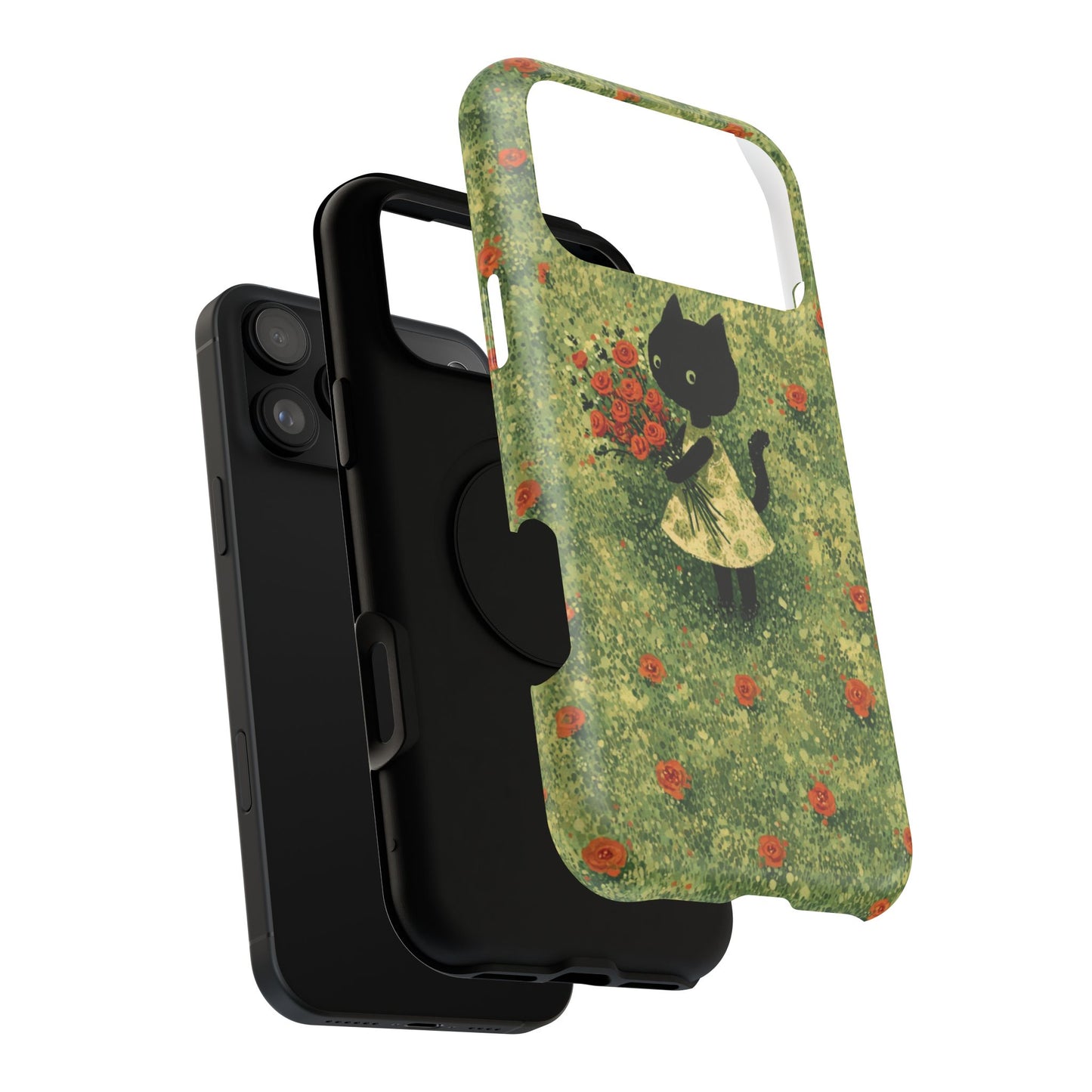 Cute Cat Floral Phone Case, Impact-Resistant Cases, Stylish Protection, Gift for Cat Lovers, Birthday Presents, Unique Accessories