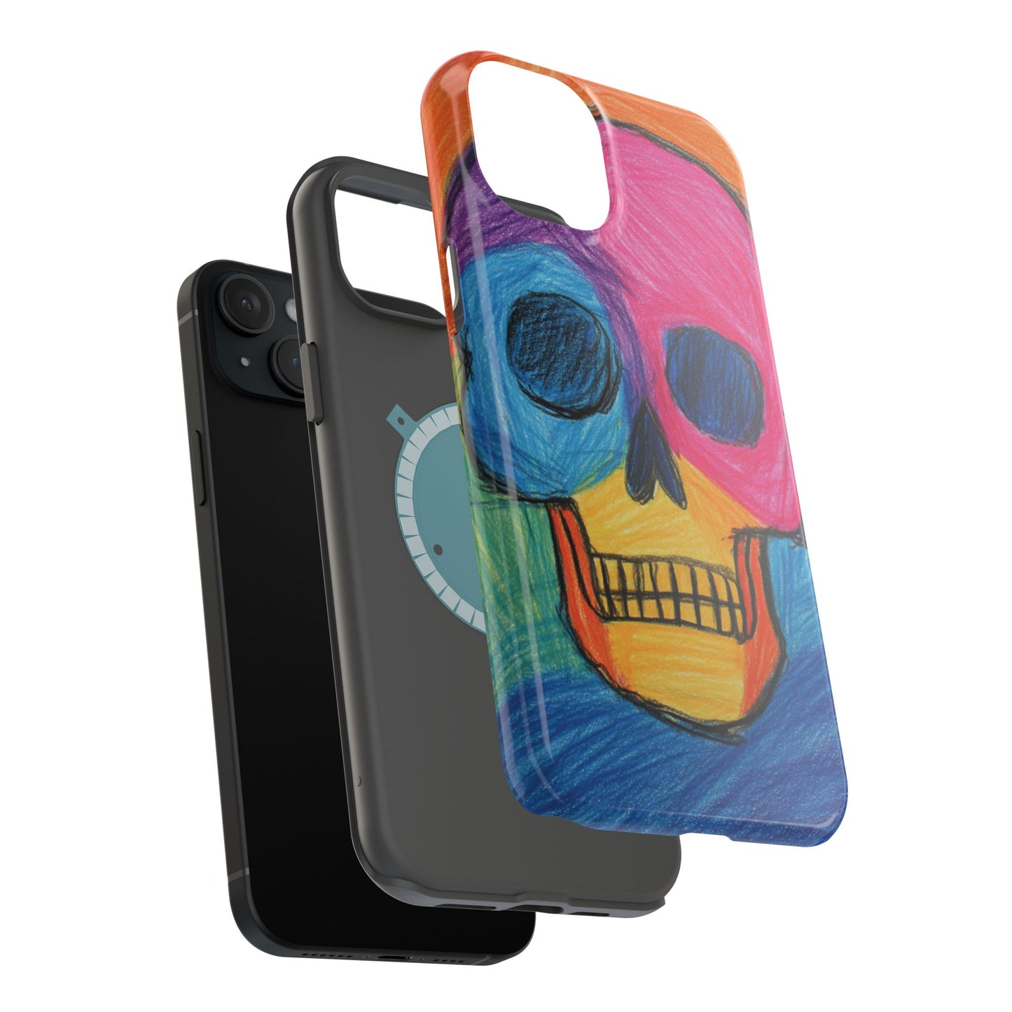 Colorful Skull Phone Case, Unique Art Case, Halloween Gift, Cute Skull Design, Impact-Resistant Cover
