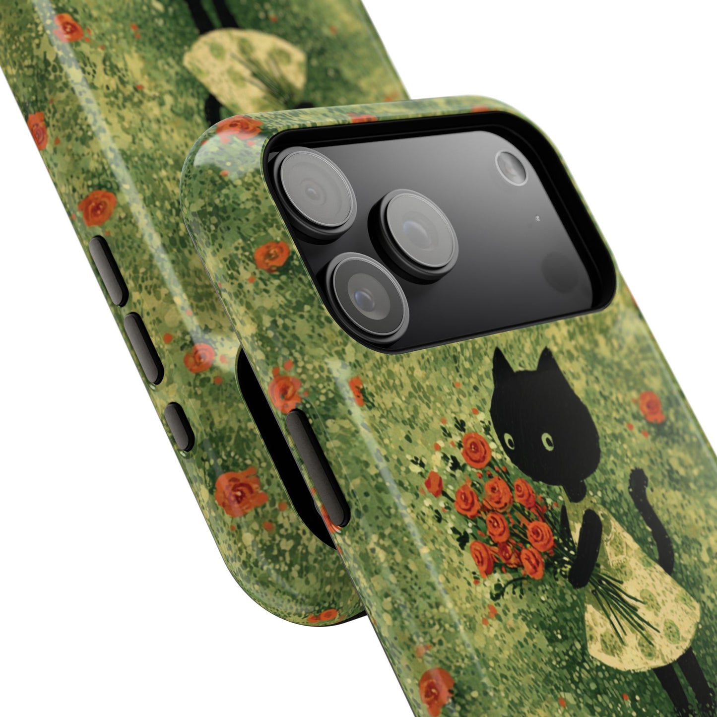 Cute Cat Floral Phone Case, Impact-Resistant Cases, Stylish Protection, Gift for Cat Lovers, Birthday Presents, Unique Accessories