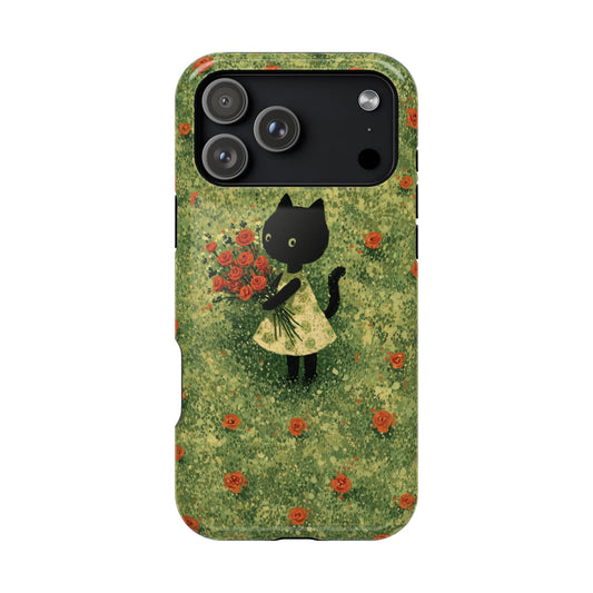 Cute Cat Floral Phone Case, Impact-Resistant Cases, Stylish Protection, Gift for Cat Lovers, Birthday Presents, Unique Accessories