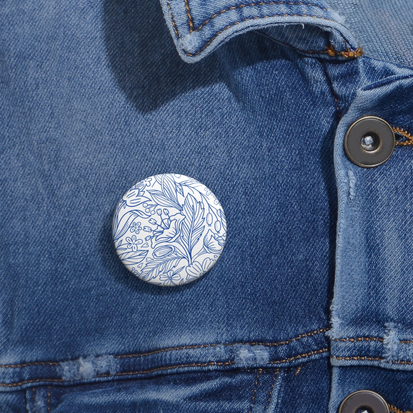 Blue Bloom Floral Pin Buttons