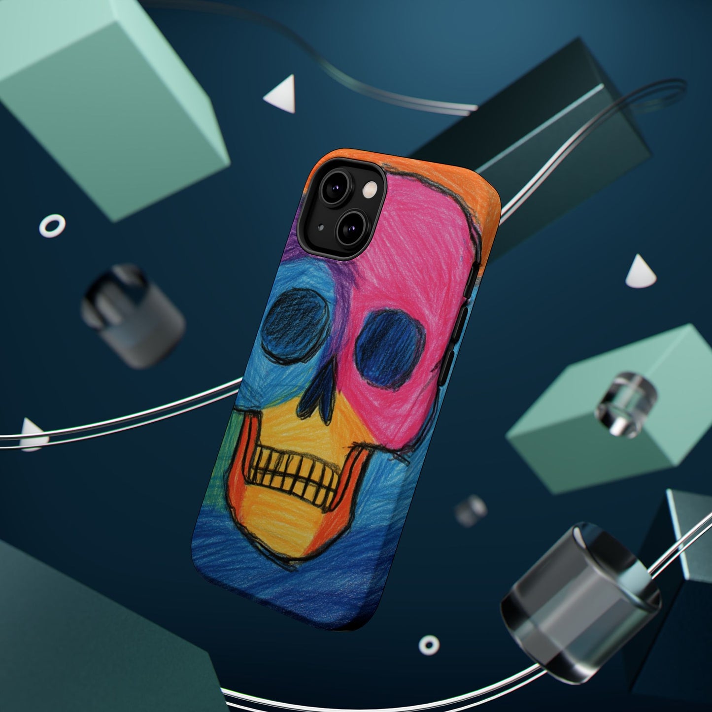 Colorful Skull Phone Case, Unique Art Case, Halloween Gift, Cute Skull Design, Impact-Resistant Cover