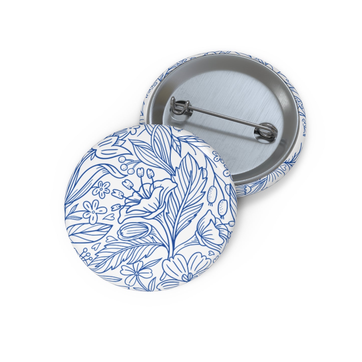 Blue Bloom Floral Pin Buttons