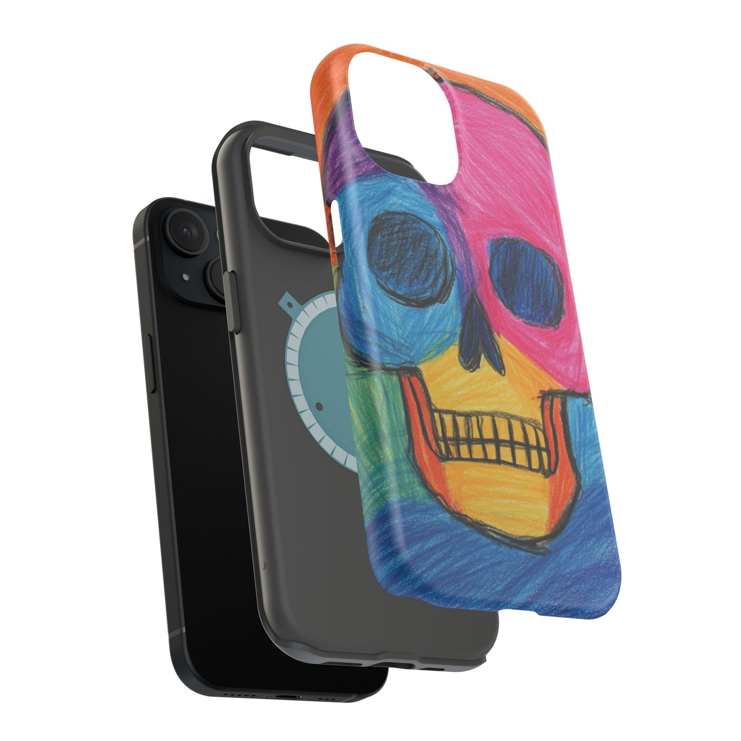 Colorful Skull Phone Case, Unique Art Case, Halloween Gift, Cute Skull Design, Impact-Resistant Cover