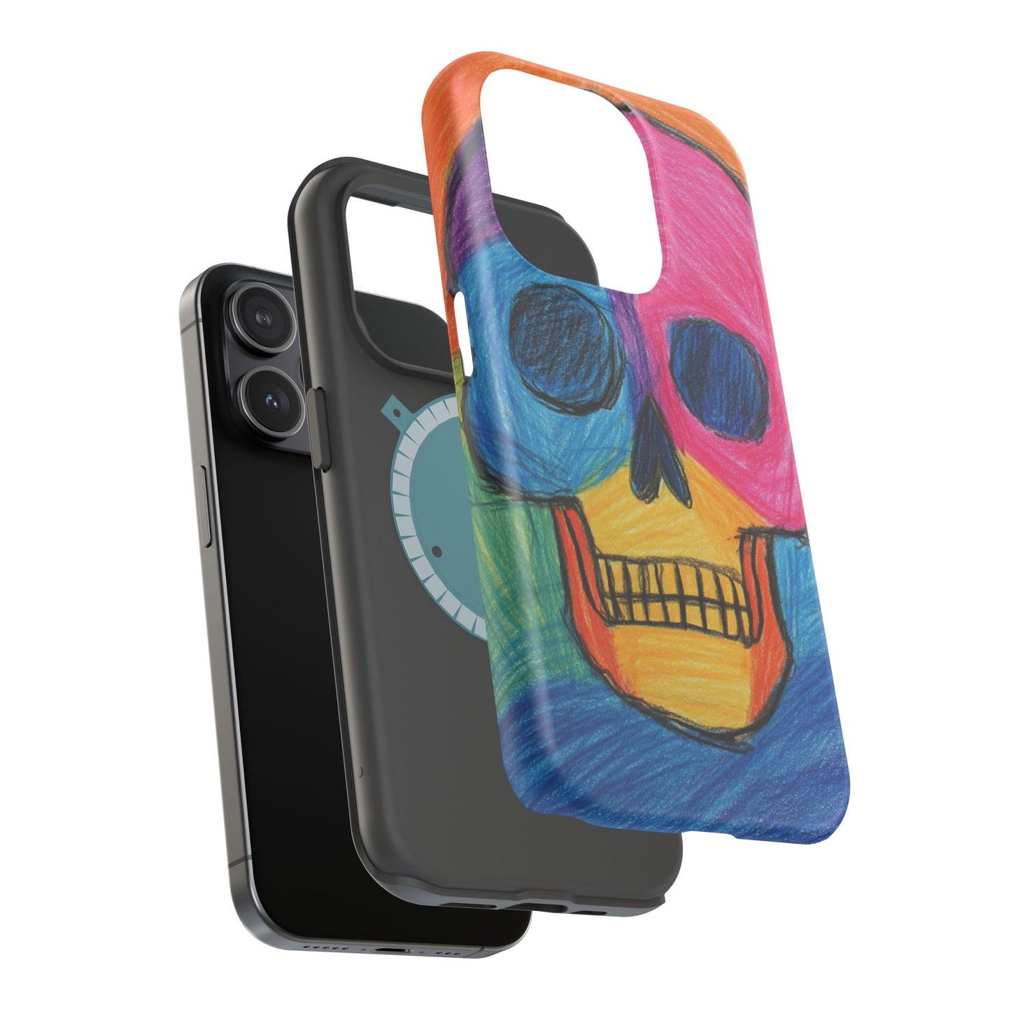 Colorful Skull Phone Case, Unique Art Case, Halloween Gift, Cute Skull Design, Impact-Resistant Cover