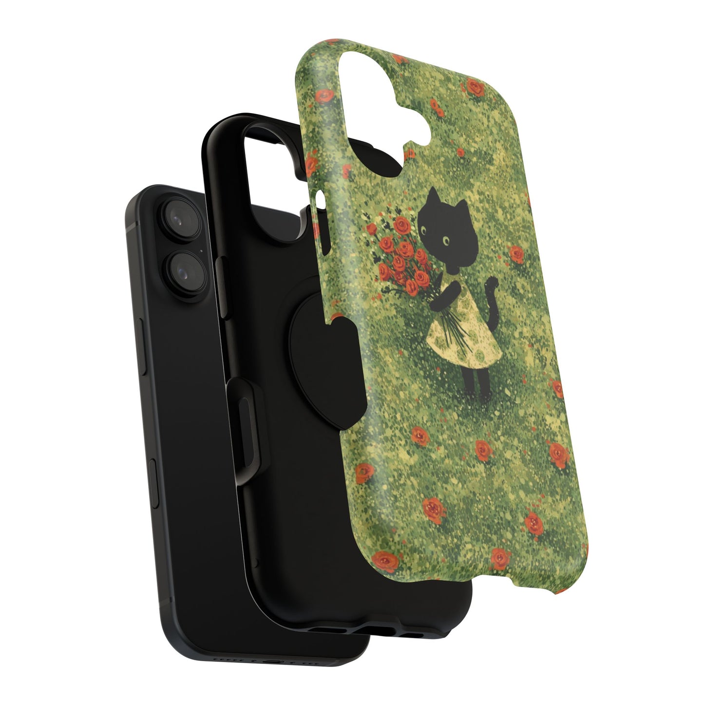 Cute Cat Floral Phone Case, Impact-Resistant Cases, Stylish Protection, Gift for Cat Lovers, Birthday Presents, Unique Accessories