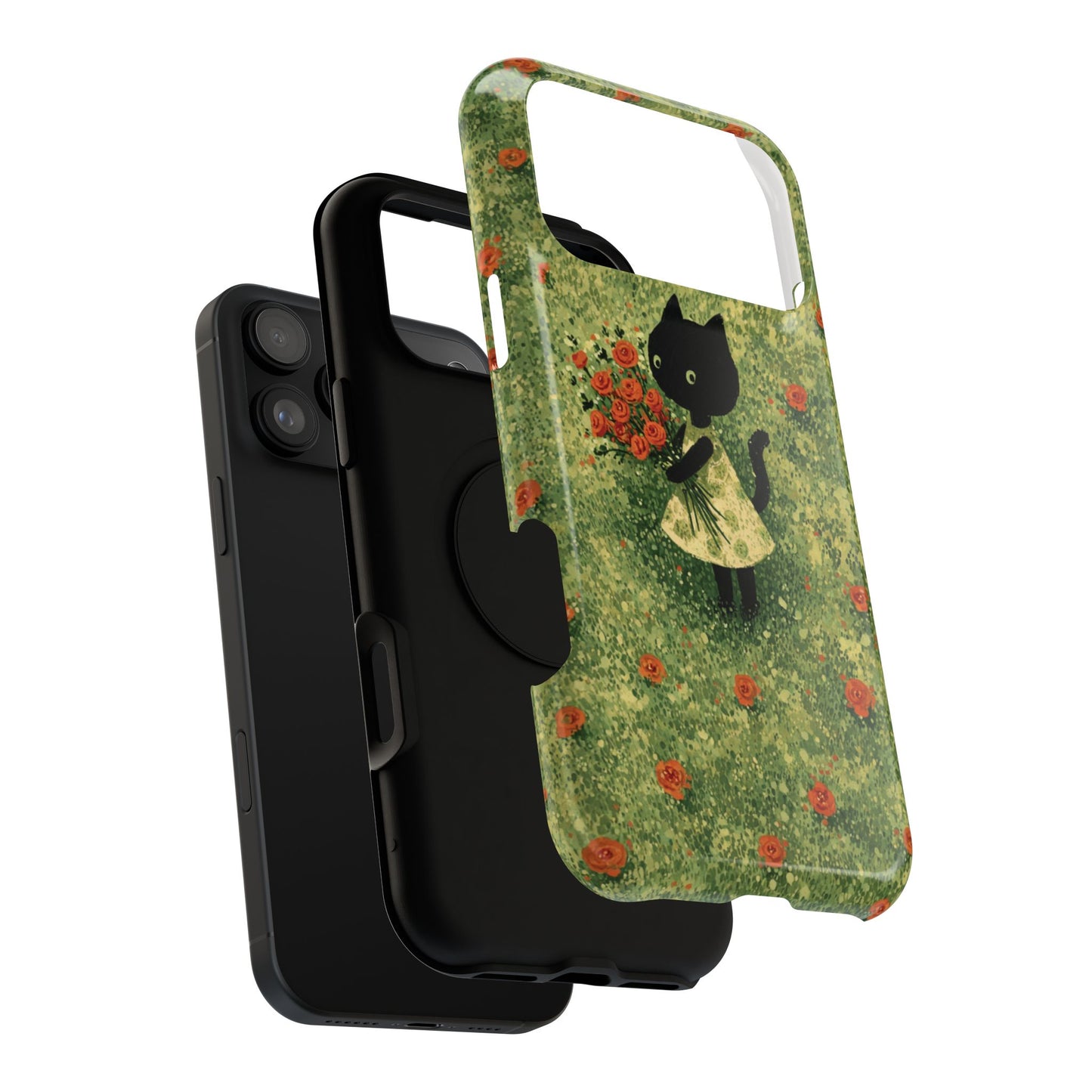 Cute Cat Floral Phone Case, Impact-Resistant Cases, Stylish Protection, Gift for Cat Lovers, Birthday Presents, Unique Accessories