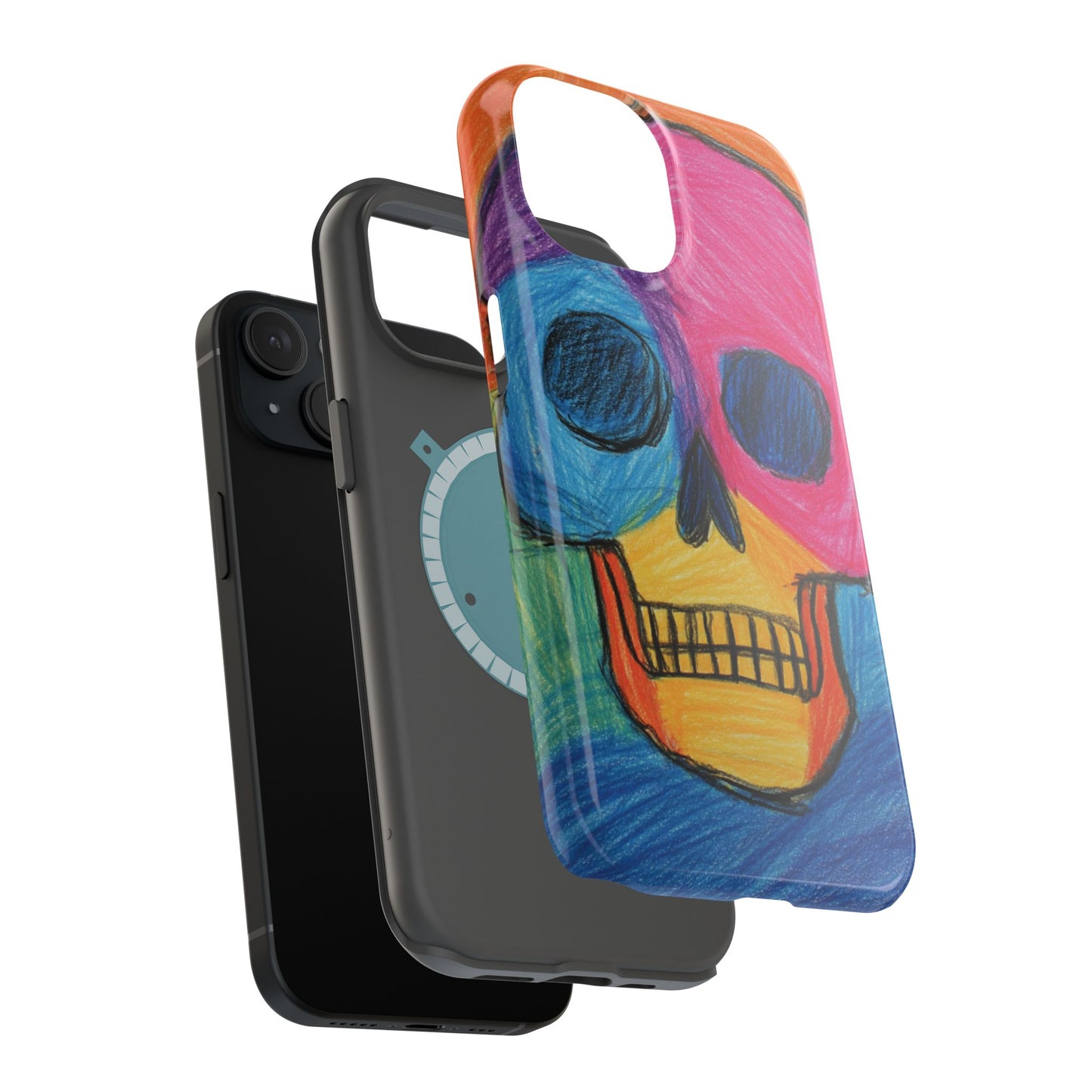 Colorful Skull Phone Case, Unique Art Case, Halloween Gift, Cute Skull Design, Impact-Resistant Cover