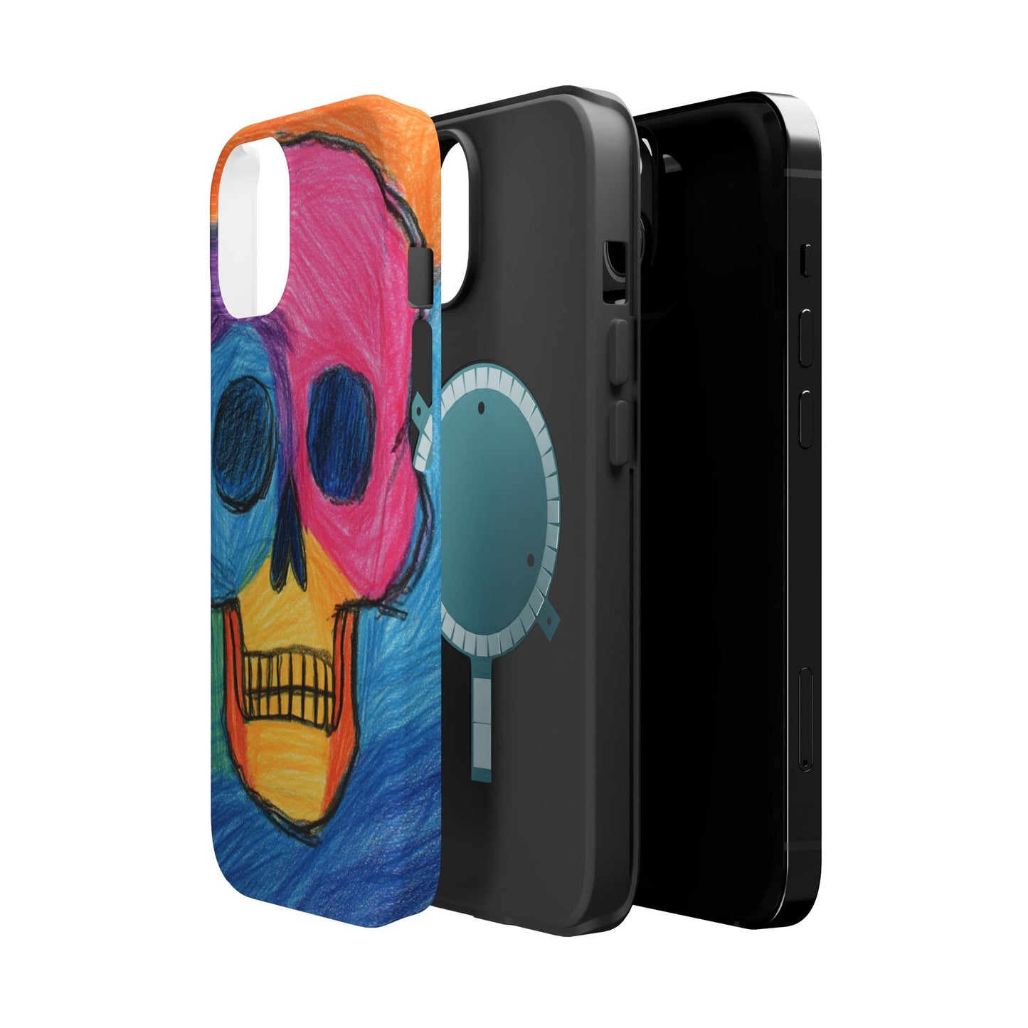 Colorful Skull Phone Case, Unique Art Case, Halloween Gift, Cute Skull Design, Impact-Resistant Cover